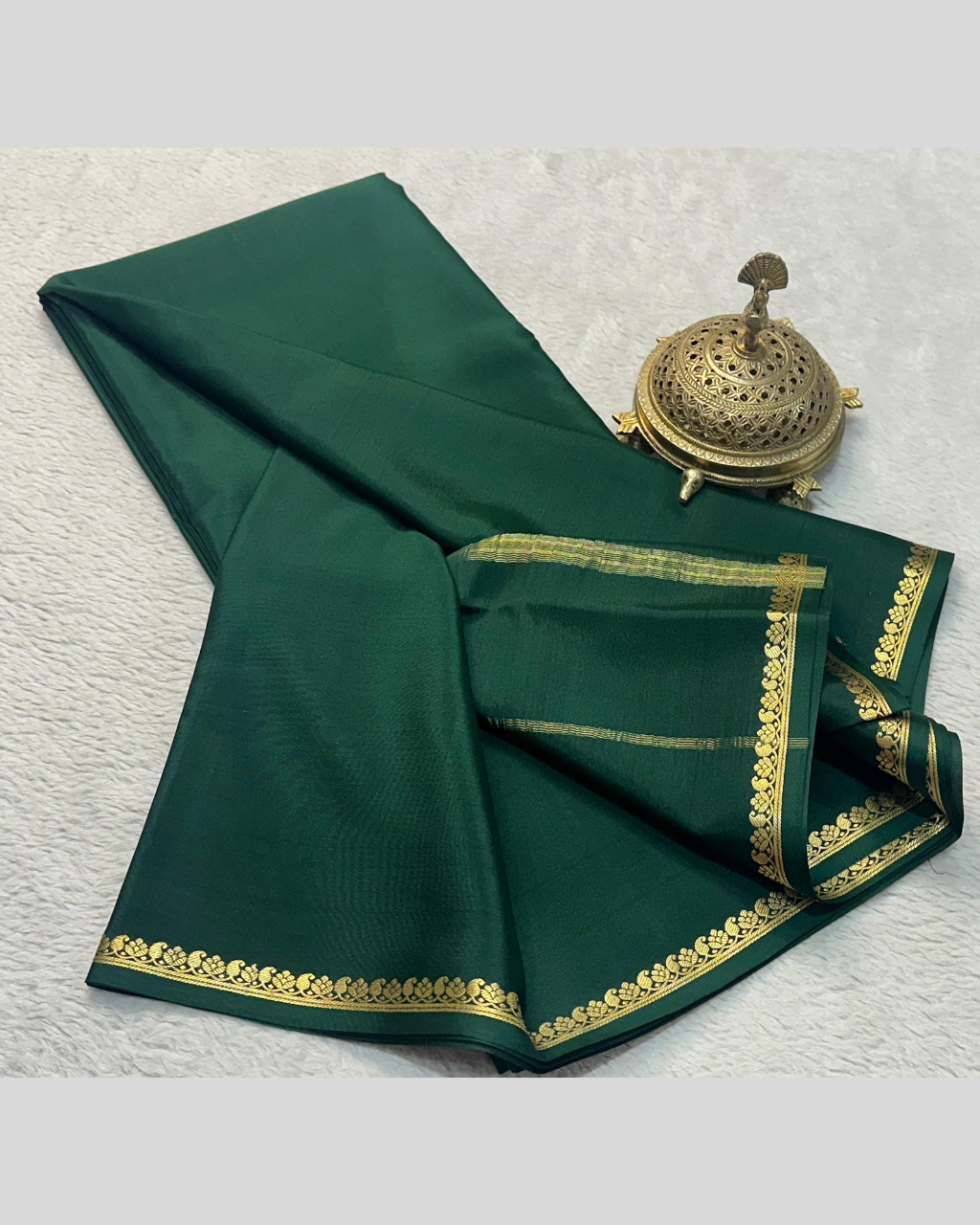 Small Border Green Mysore Silk Saree for women