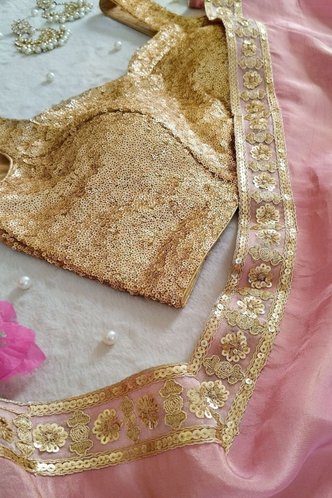 Partywear Soft Tissue Silk Gold Tone Saree with Blouse