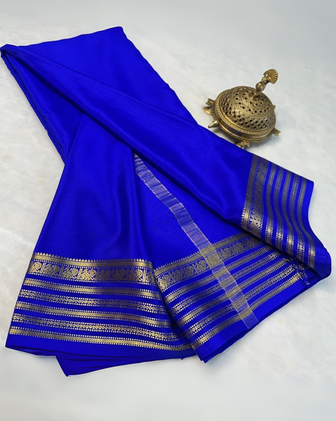 Blue Classic Mysore Silk Saree with Zari Pallu