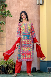 Pakistani Maslin Printed Kurti Set with Dupatta