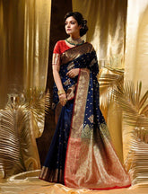 Pure Soft Silk Jacquard Waving Work With Gold Waving All Over Saree Multi Color | Vootbuy