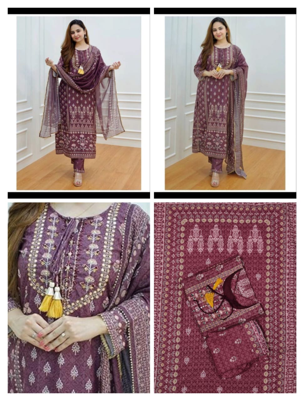 Maroon color muslin kurti pant with dupatta suit set