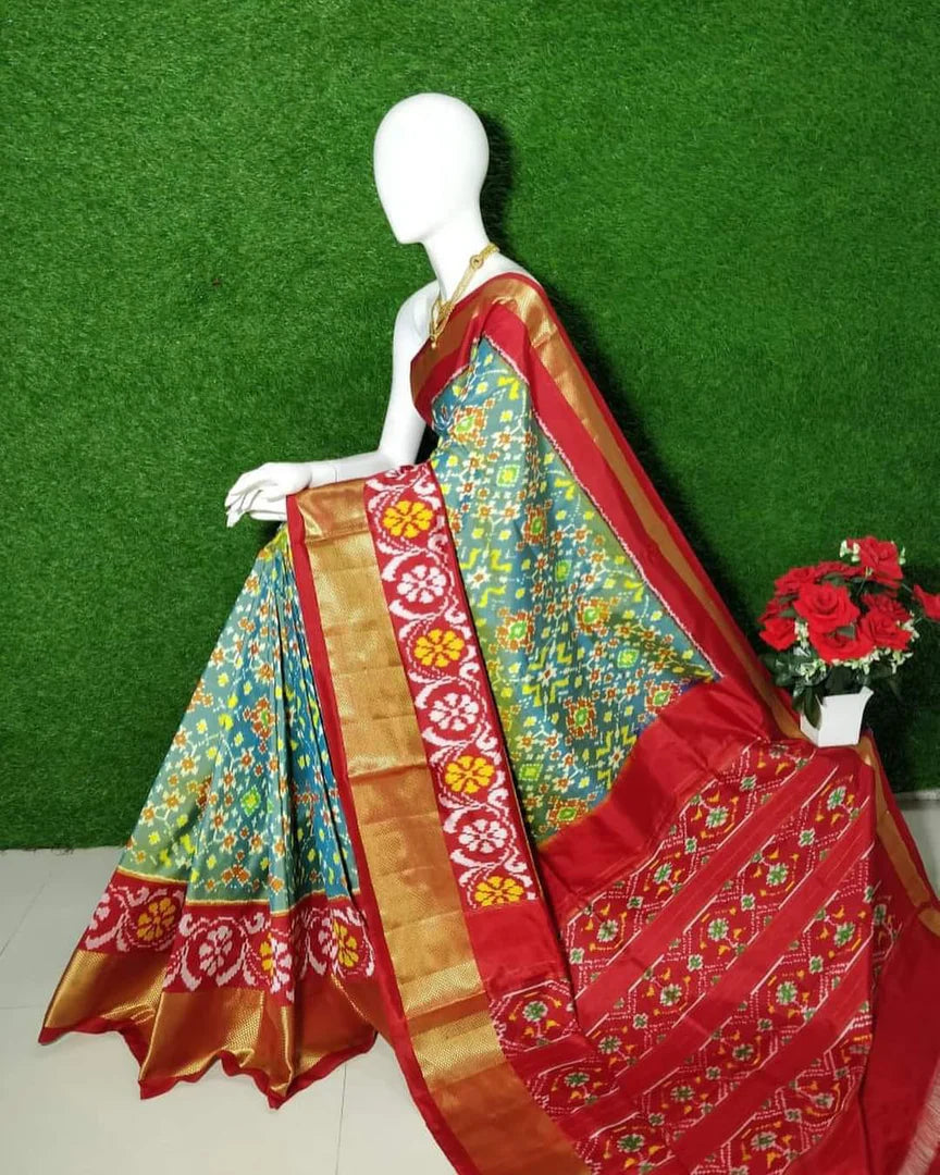 Dark Green Pochampalli Printed Handloom Soft Silk Saree