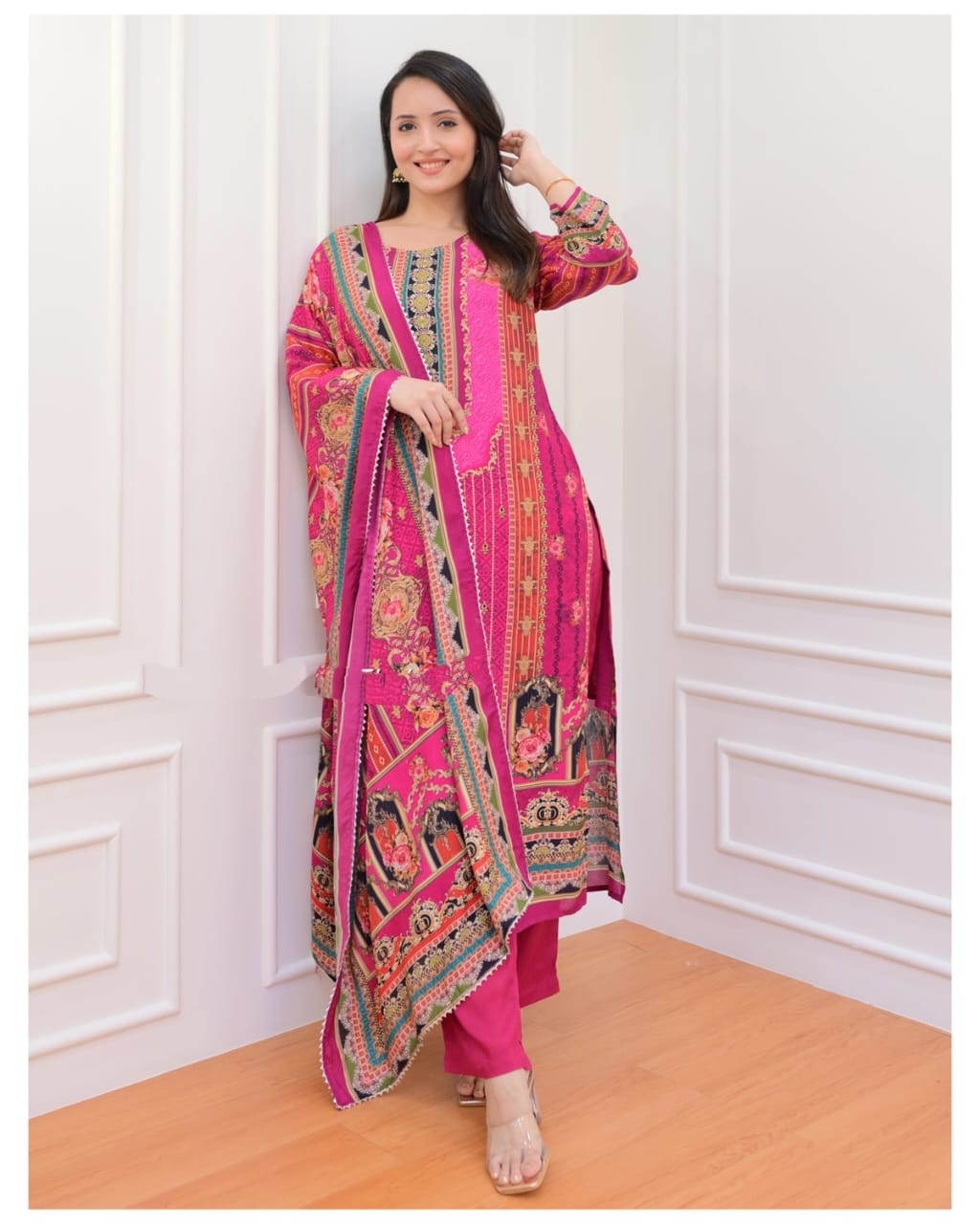 Rani Pink Printed Salwar Suits .