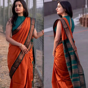 Orange Soft Lichi Silk Saree For Women