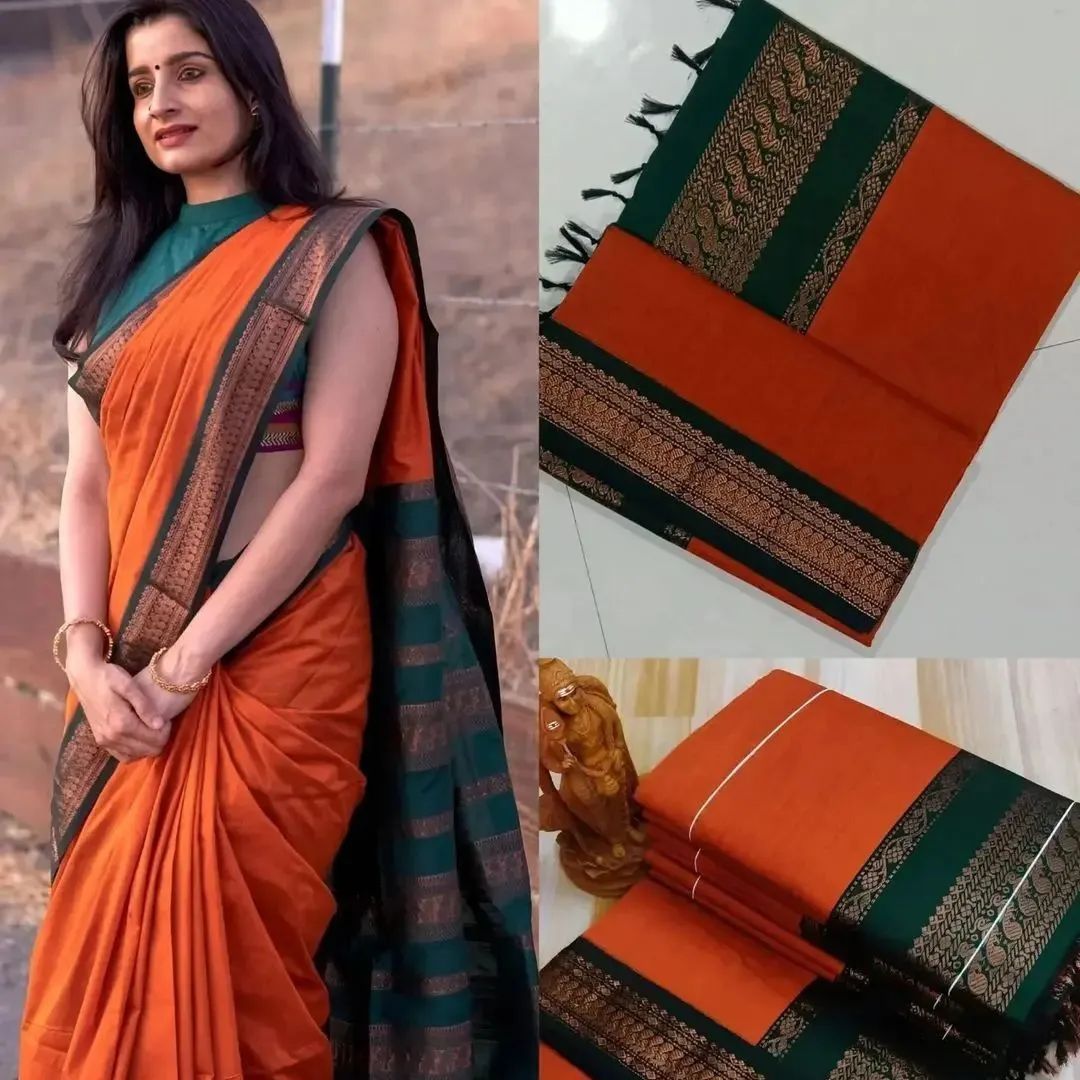 Orange Soft Lichi Silk Saree For Women