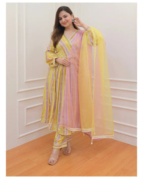 Yellow Anarkali with mirror work Suit set