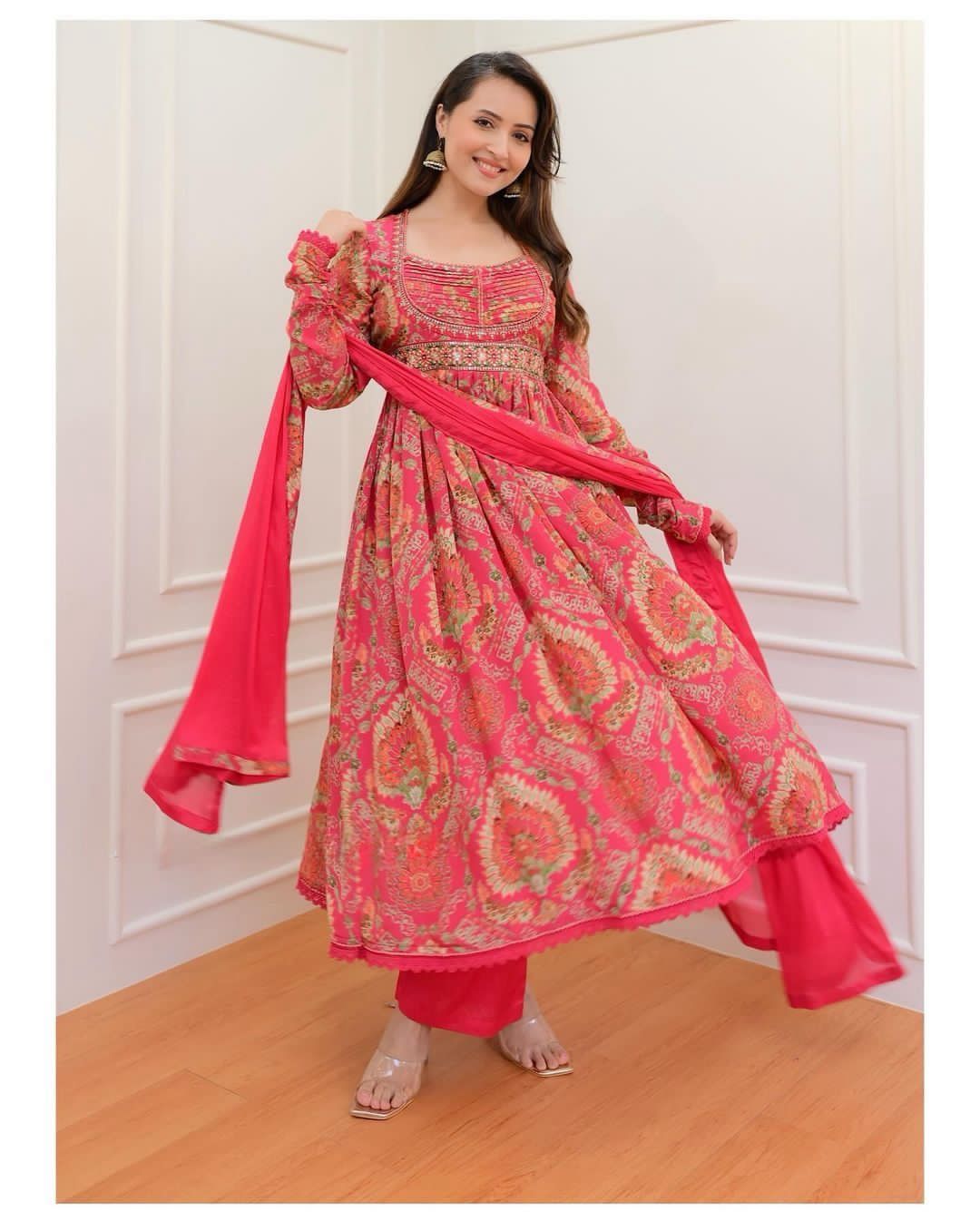 anarkali suit with mirror woek