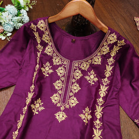 Marron kurta sets embroidery work with Dupatta & palzzo