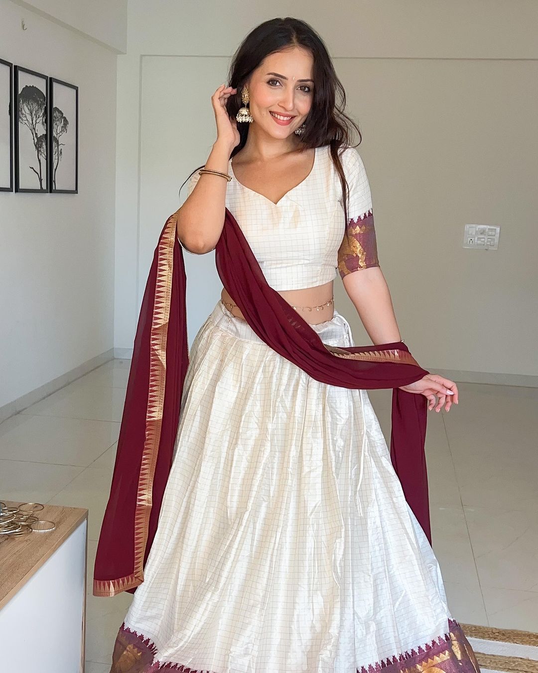 Off White  Pure Silk Lehenga Choli with Dupatta