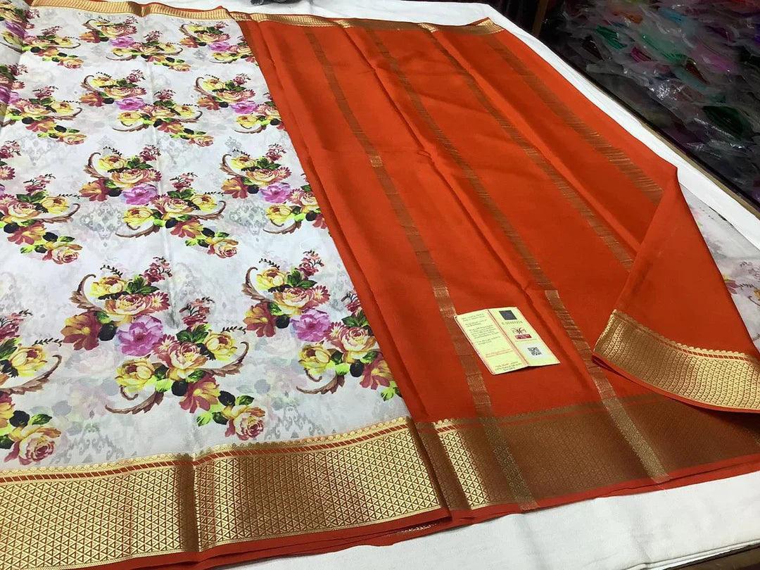 Premium Elegant Mysore Printed Crepe Silk Sarees for Every Day for Weddings & Festive Wear
