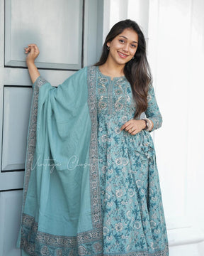 Sky Blue Anarkali Kurta Set With Dupatta