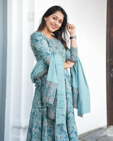 Sky Blue Anarkali Kurta Set With Dupatta