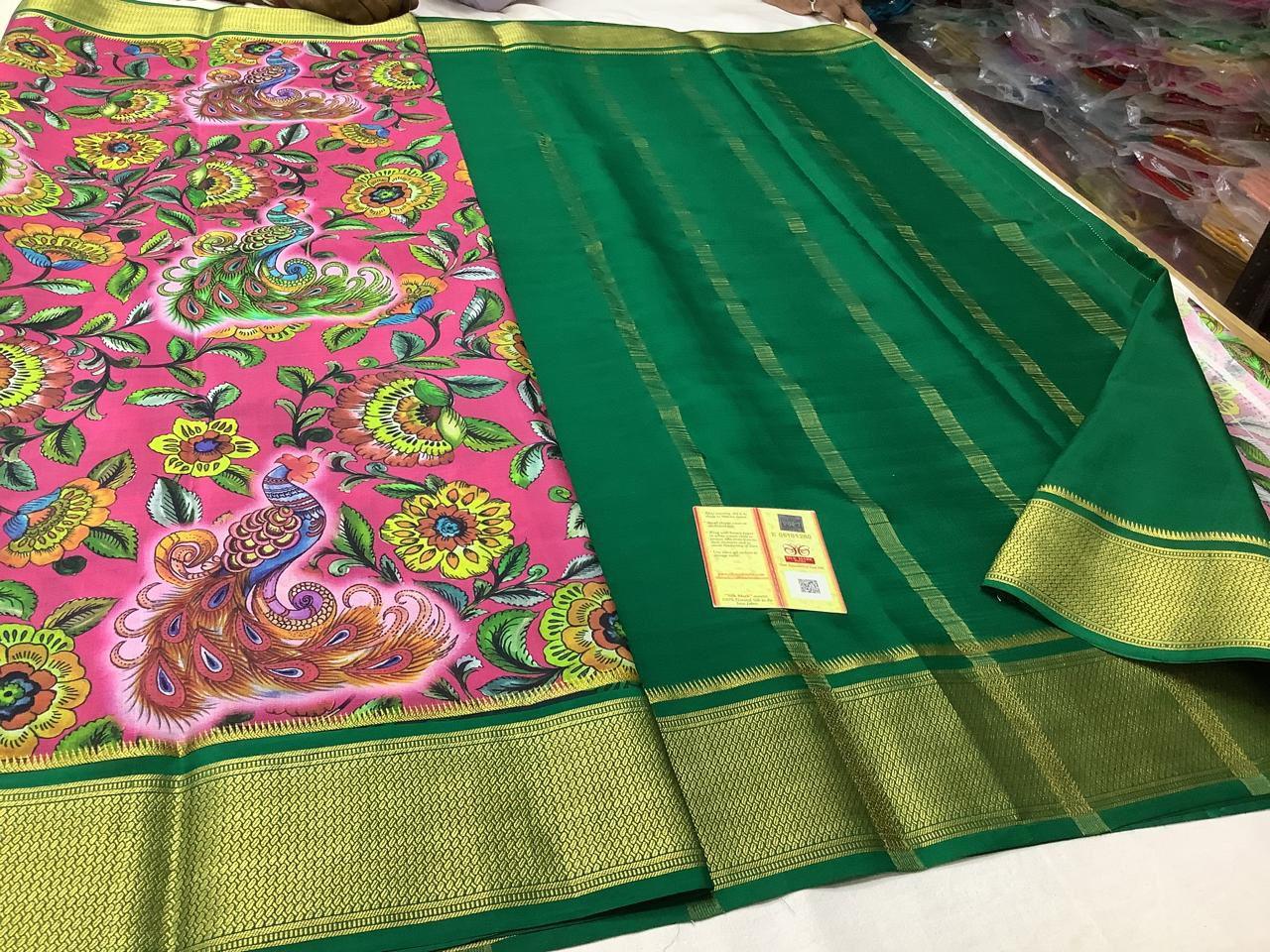 Premium Mysore Printed Floral Silk Sarees for Timeless Elegance for Weddings & Festive Wear
