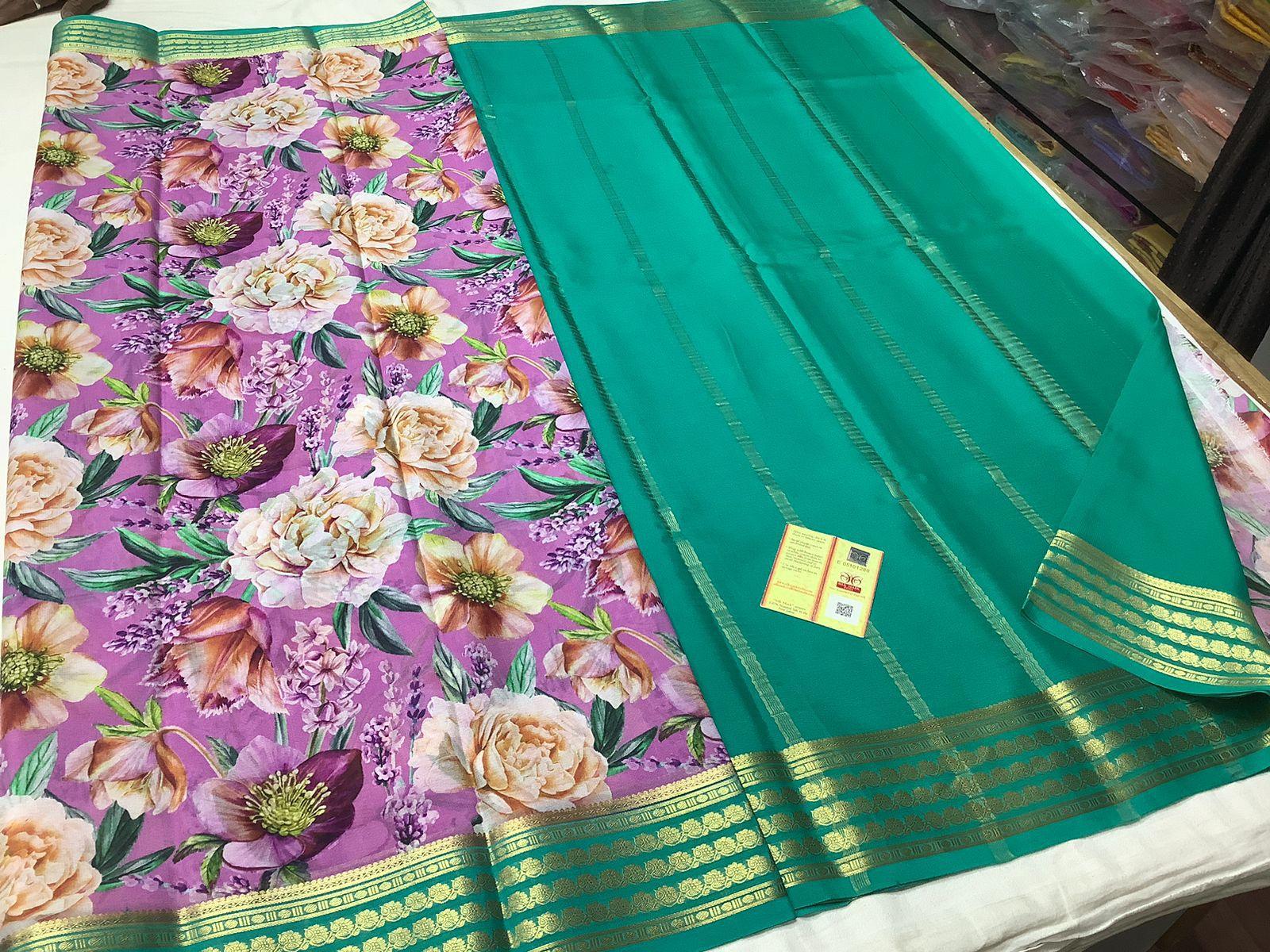 Premium Elegant Mysore Printed Crepe Silk Sarees for Weddings & Festive Wear