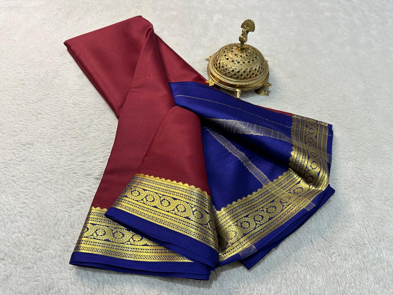 Premium A Symphony of Silk: Pure Mysore Saree with Zari Border Mastery for Weddings & Festive Wear