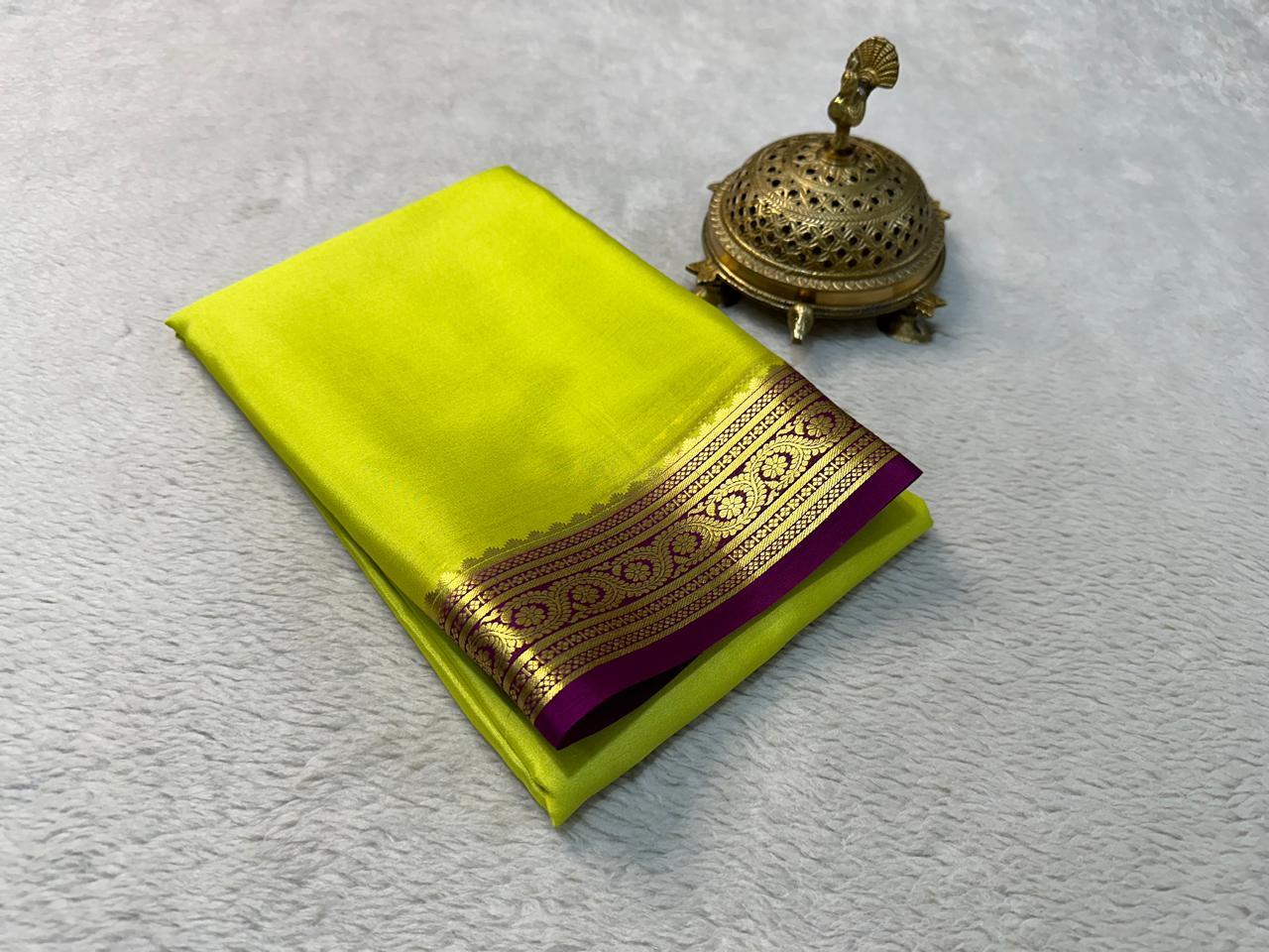 Radiant Allure: Pure Mysore Silk Saree with Captivating Zari Borders