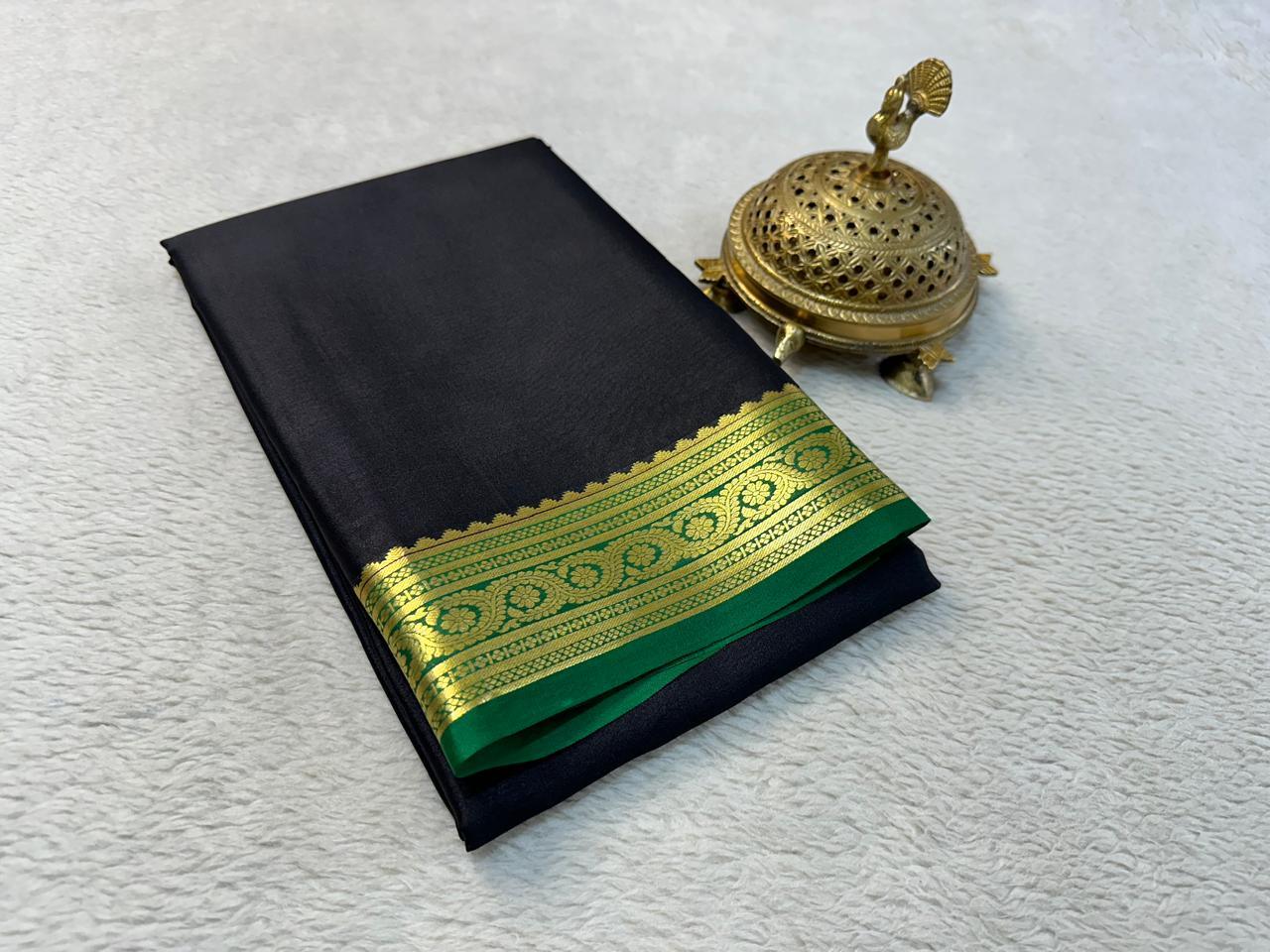 Premium Timeless Splendor: Pure Mysore Silk Saree with Golden Zari Borders for Weddings & Festive Wear