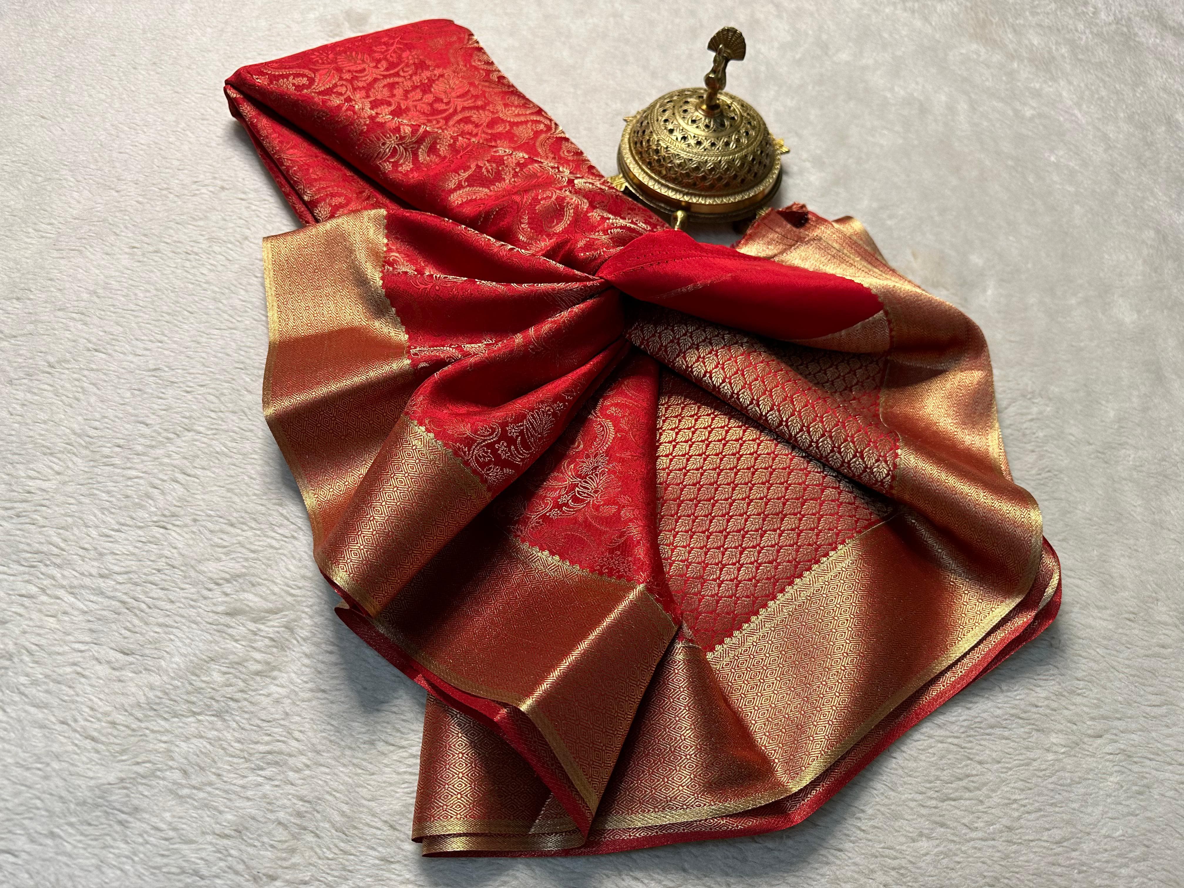 Pure Mysore Soft Silk Red Sarees with Blouse.
