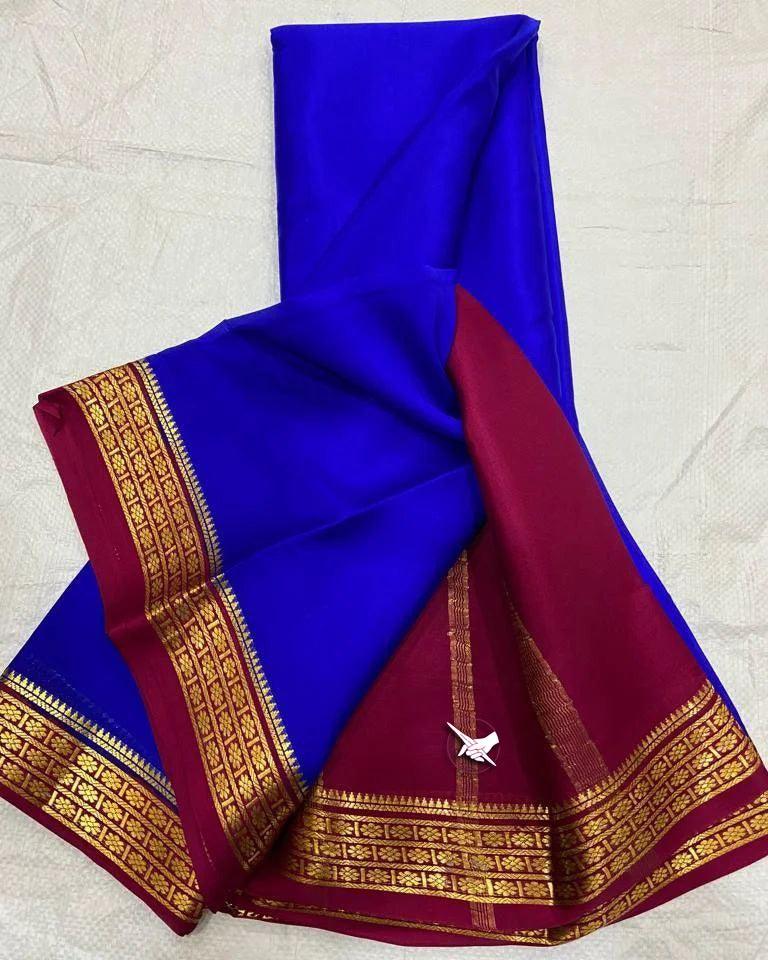 Luxurious Mysore Silk Saree Featuring Stunning Contrast Pallu and Blouse