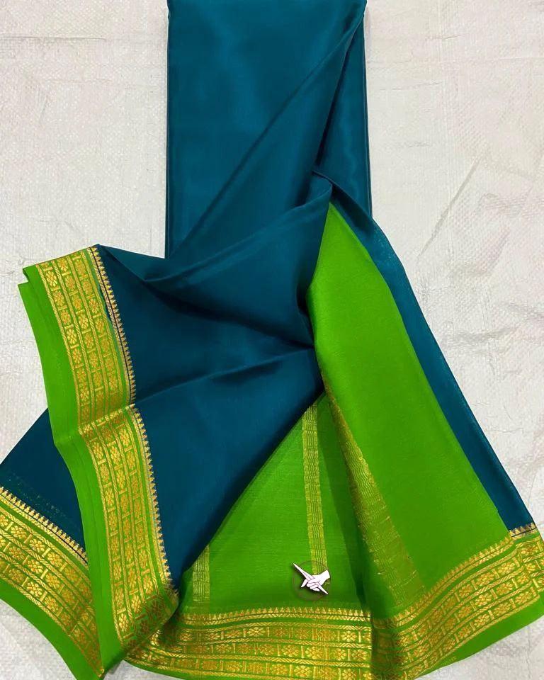 Luxurious Mysore Silk Saree Featuring Stunning Contrast Pallu and Blouse