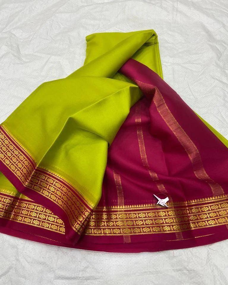 Luxurious Mysore Silk Saree Featuring Stunning Contrast Pallu and Blouse