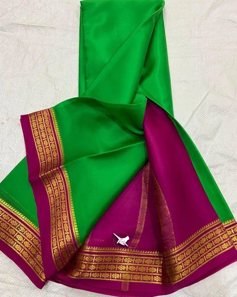 Luxurious Mysore Silk Saree Featuring Stunning Contrast Pallu and Blouse