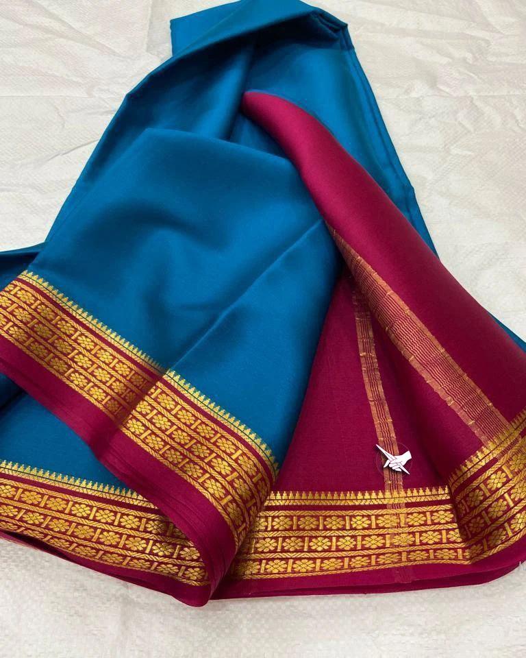 Luxurious Mysore Silk Saree Featuring Stunning Contrast Pallu and Blouse