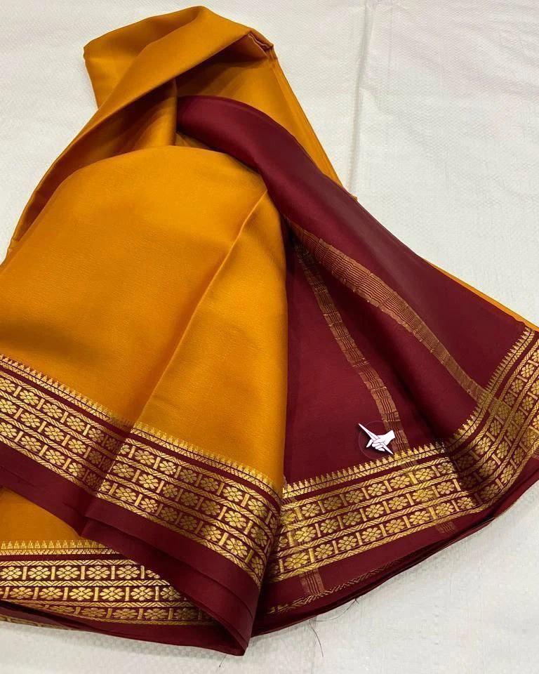 Luxurious Mysore Silk Saree Featuring Stunning Contrast Pallu and Blouse
