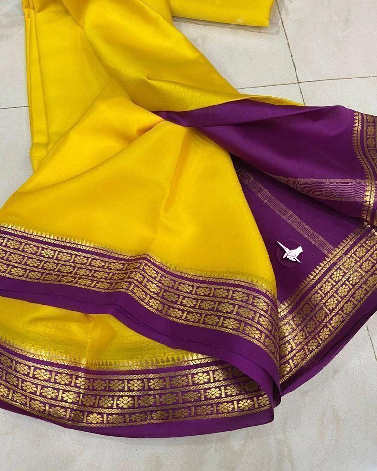 Luxurious Mysore Silk Saree Featuring Stunning Contrast Pallu and Blouse