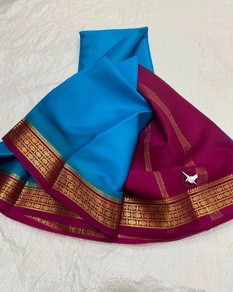 Luxurious Mysore Silk Saree Featuring Stunning Contrast Pallu and Blouse