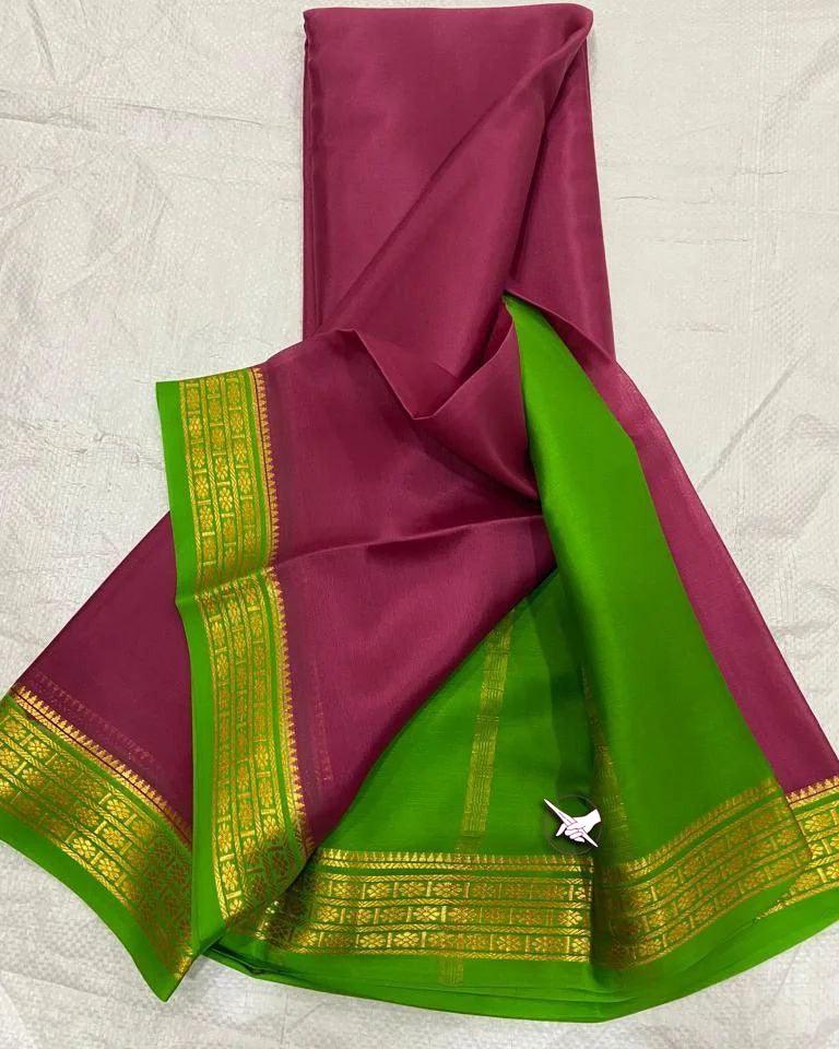 Luxurious Mysore Silk Saree Featuring Stunning Contrast Pallu and Blouse