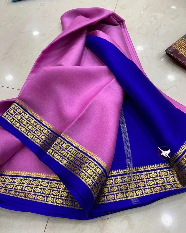 Luxurious Mysore Silk Saree Featuring Stunning Contrast Pallu and Blouse