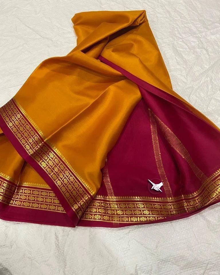 Luxurious Mysore Silk Saree Featuring Stunning Contrast Pallu and Blouse