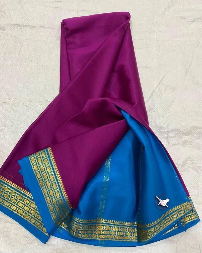 Luxurious Mysore Silk Saree Featuring Stunning Contrast Pallu and Blouse