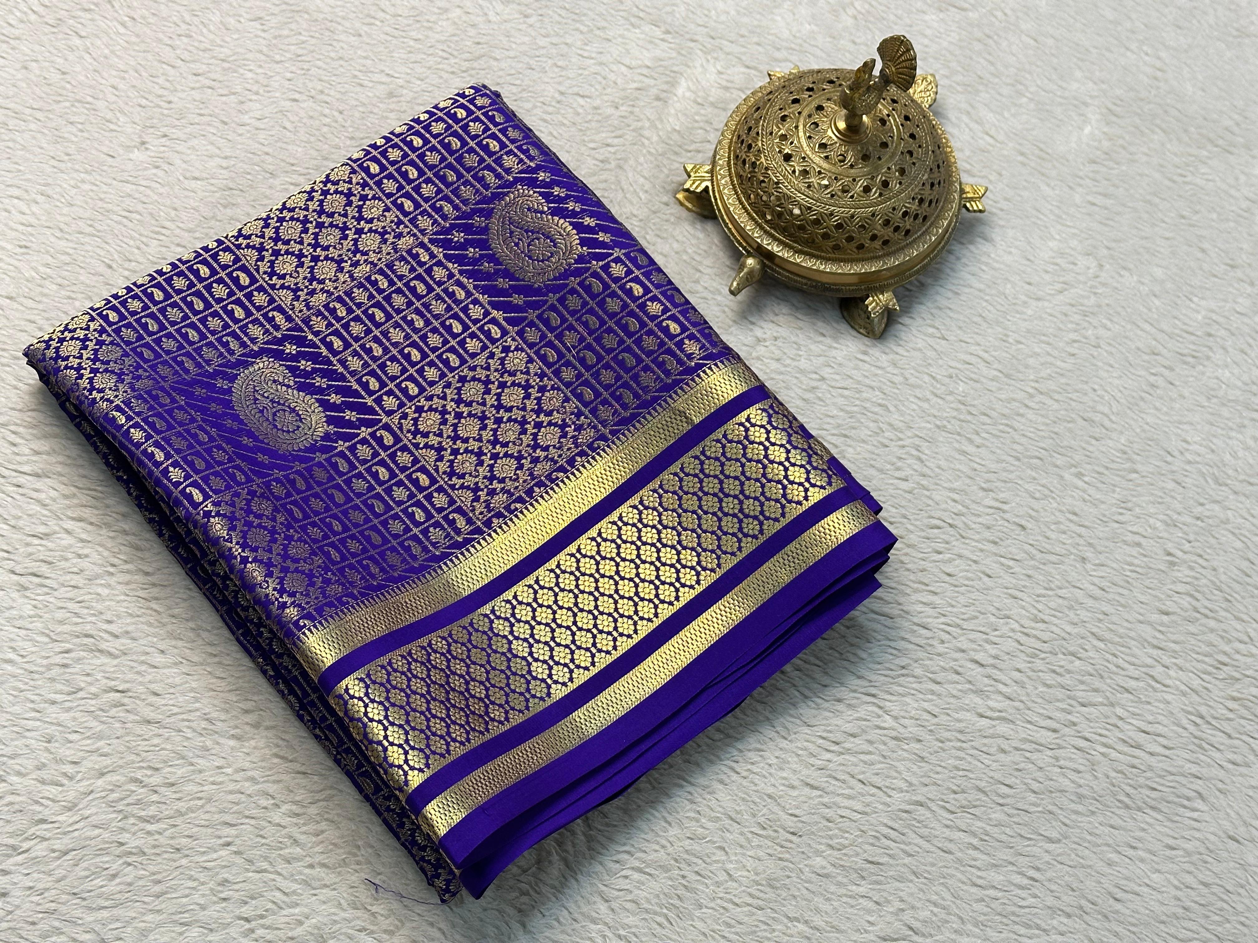 Exclusive bridal collection, rich brocade checks pattern with mango design with rich Pallu