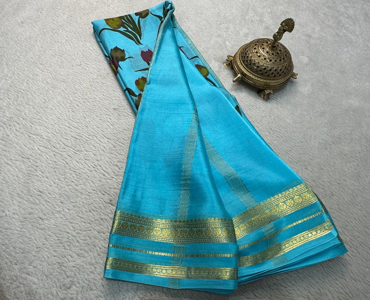 Elegance Redefined: Stunning Floral Silk Sarees with Patta Pallu & Plain Blouse