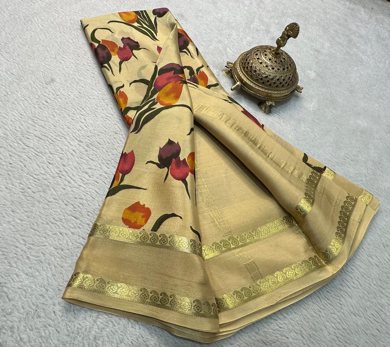 Captivating Charm: Floral Printed Silk Sarees with Classic Patta Pallu