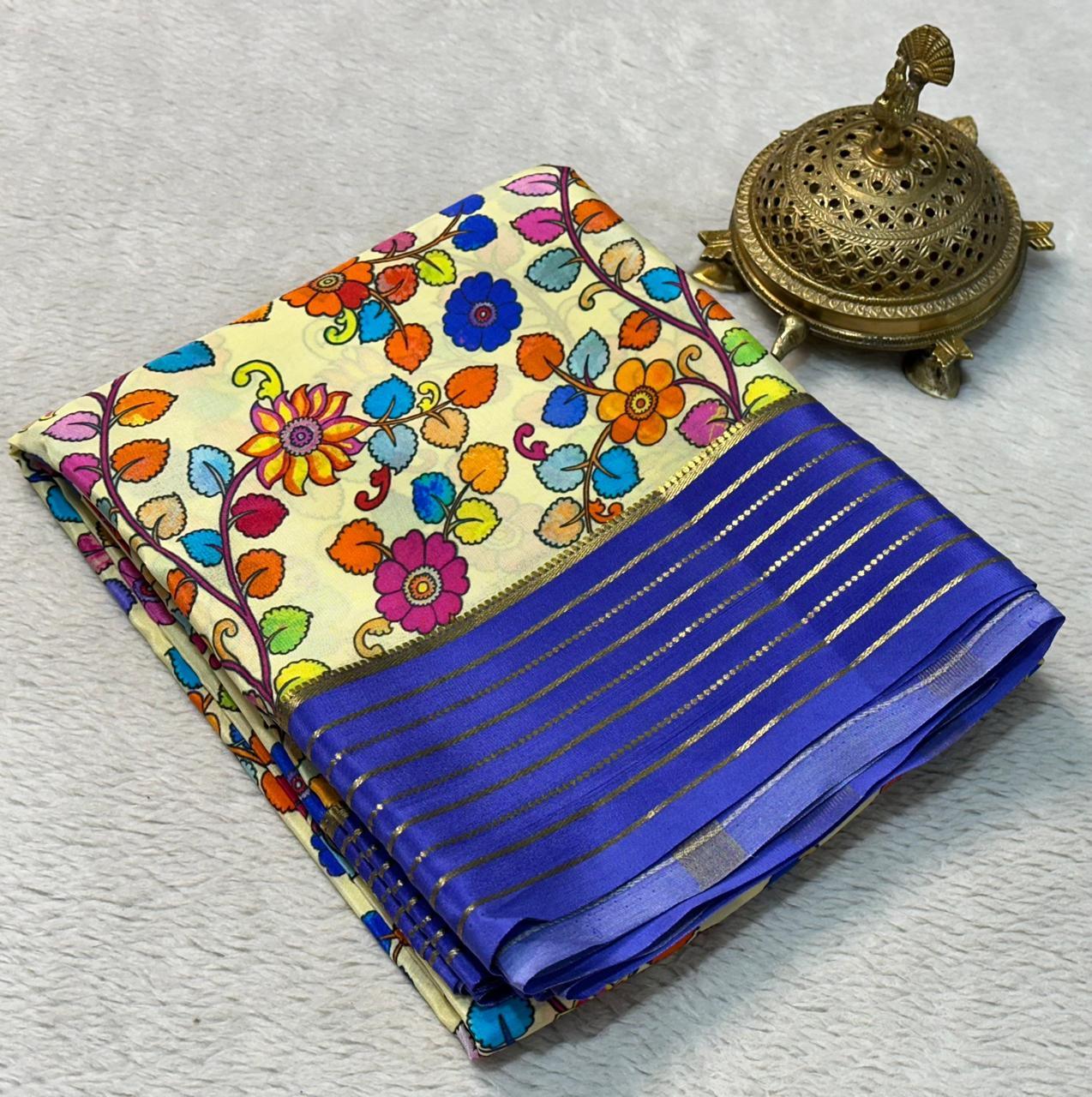 Premium Contemporary Modern Printed Mysore Crepe Silk with Bentex Border for Weddings & Festive Wear