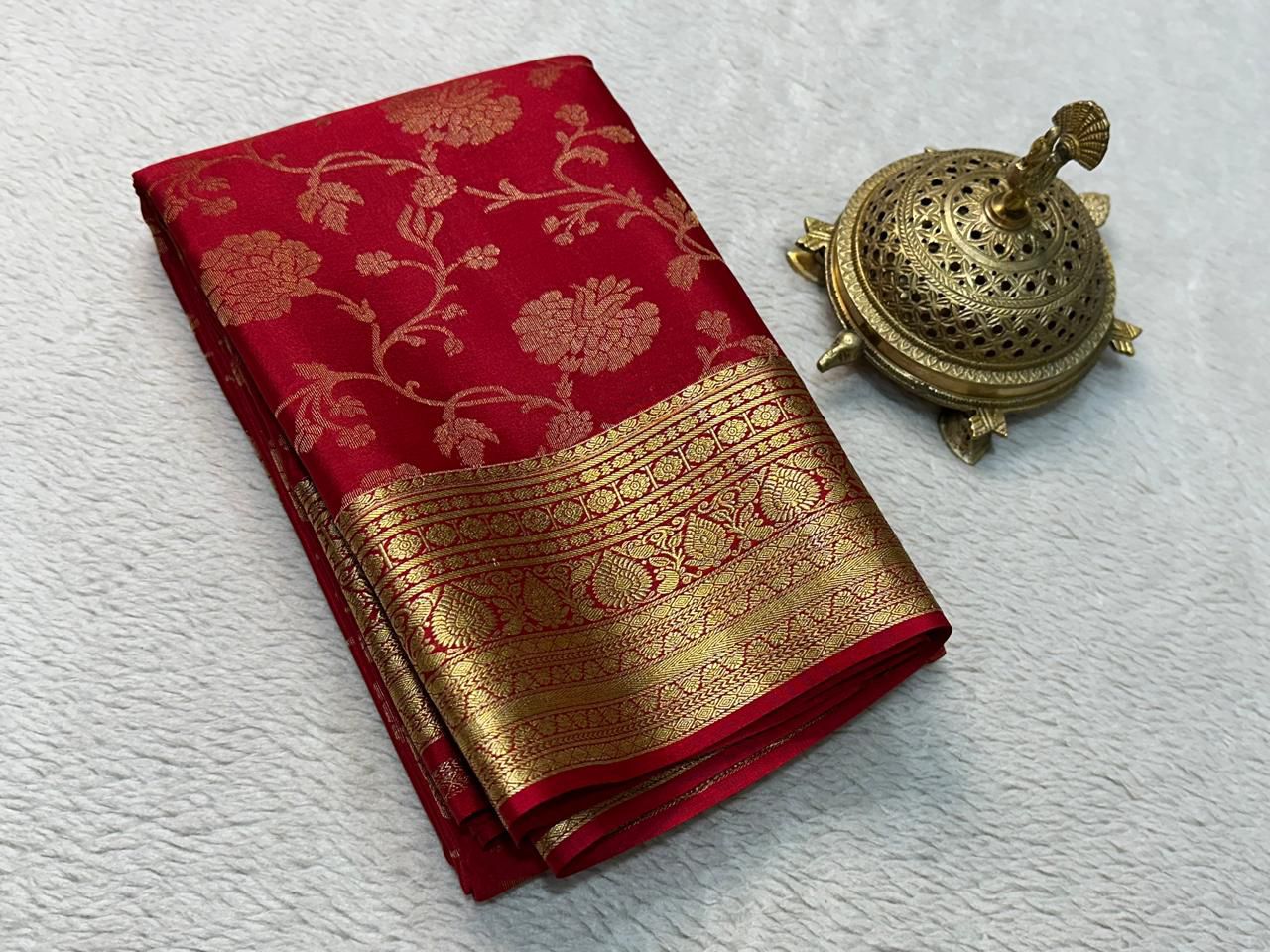 Elegance Redefined: Silk Brocade Saree with Exquisite Gold & Silver Zari Weaving