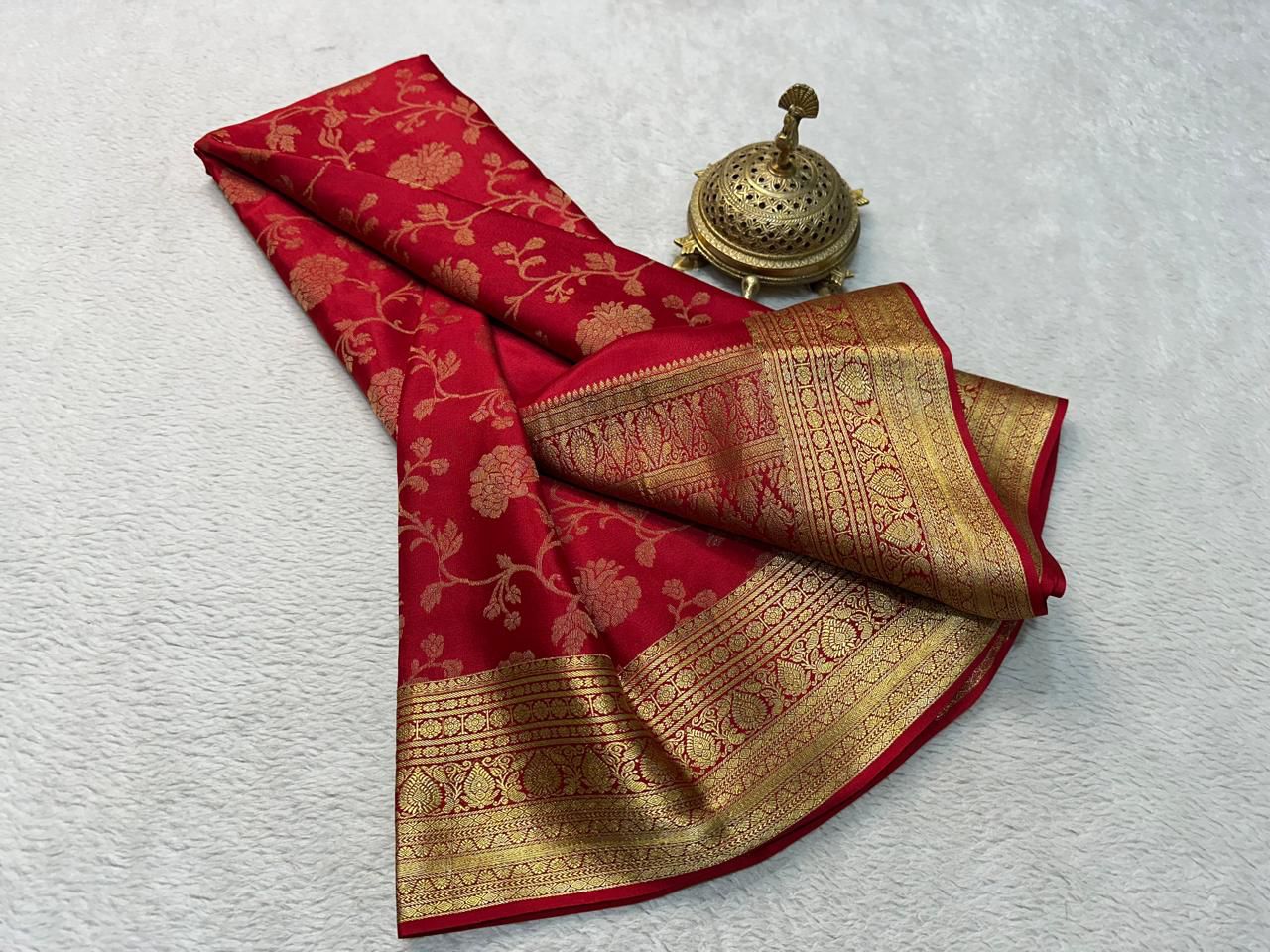 Elegance Redefined: Silk Brocade Saree with Exquisite Gold & Silver Zari Weaving