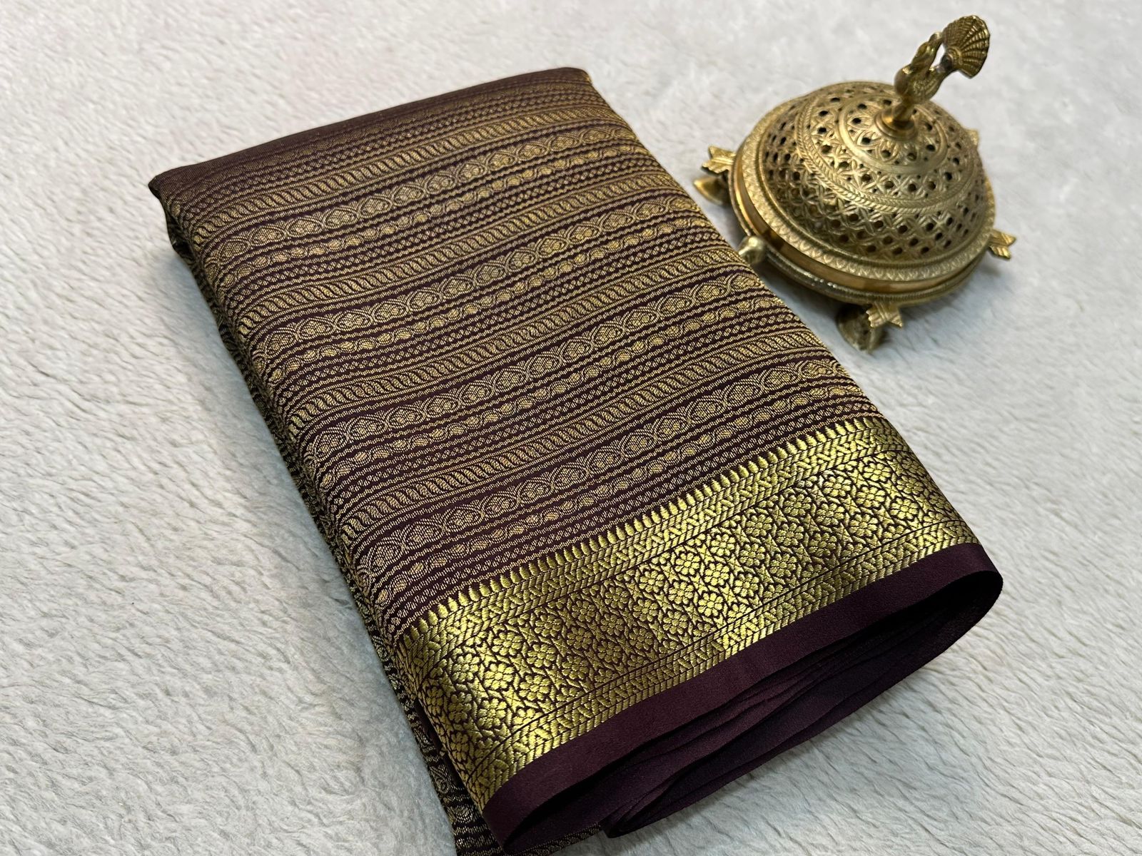 Luxurious Silk Brocade Saree with Opulent Gold & Silver Zari