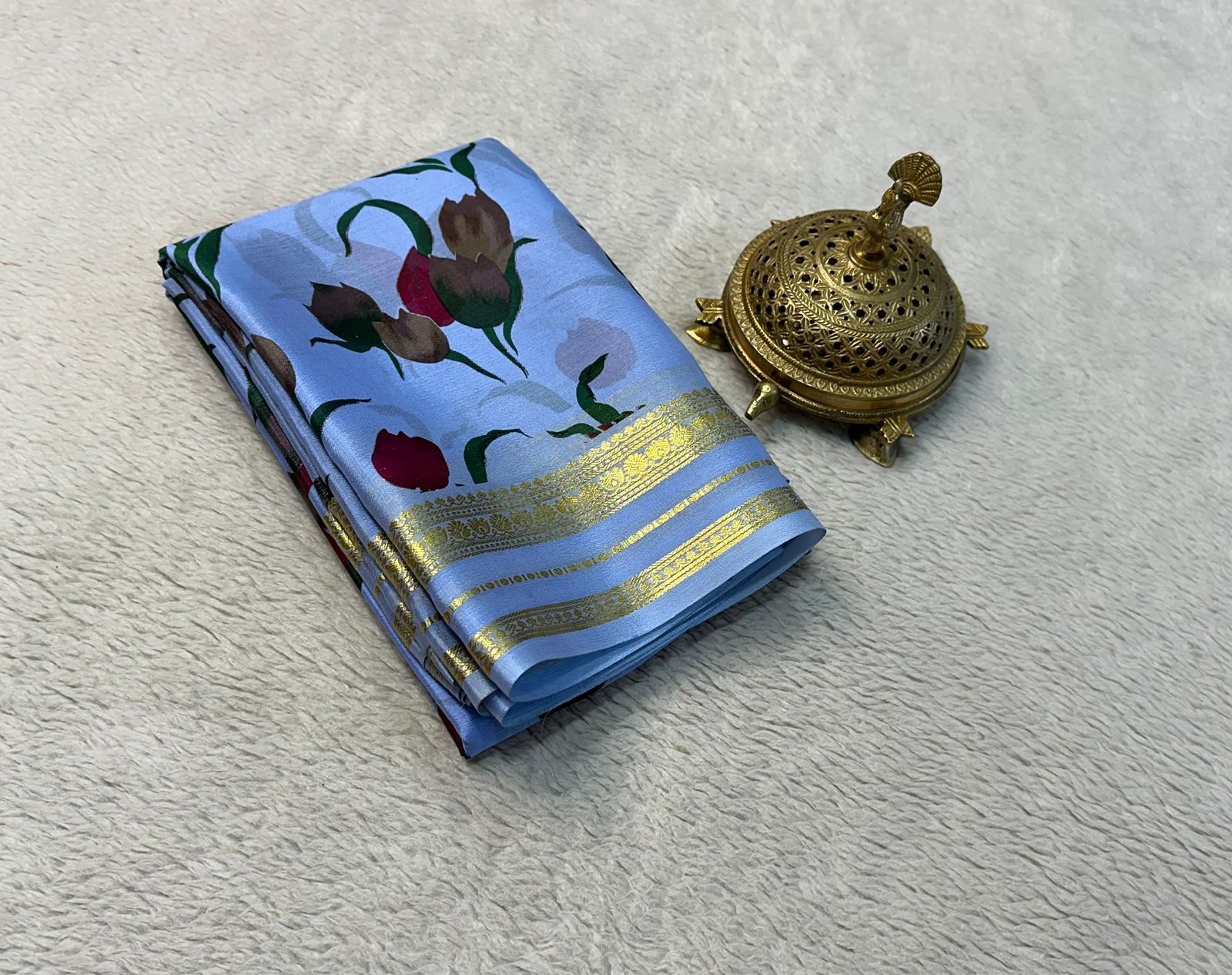 Premium Gorgeous Floral Print Mysore Silk Sarees with Matching Blouse for Weddings & Festive Wear