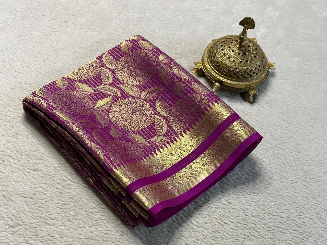 Luxurious Bridal Wear: Exquisite Silk Brocade Mysore Silk Sarees with Gold & Silver Zari Weaving
