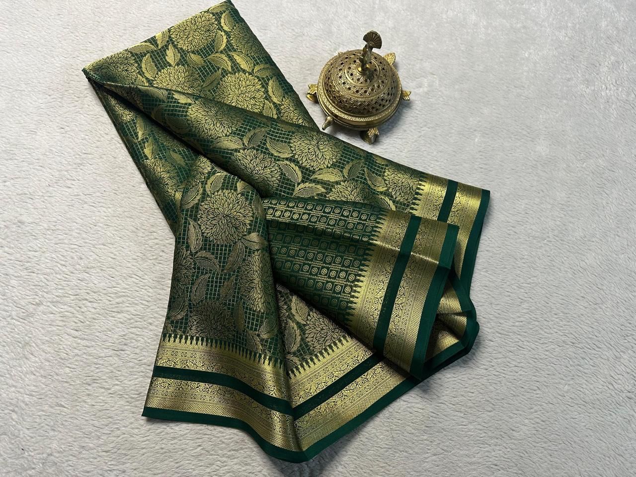 Luxurious Bridal Wear: Exquisite Silk Brocade Mysore Silk Sarees with Gold & Silver Zari Weaving