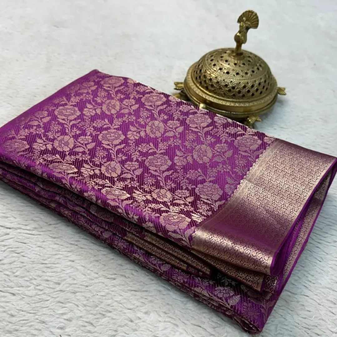 Grand Bridal Brocade Saree with Heavy Pallu – Wedding Day Majesty