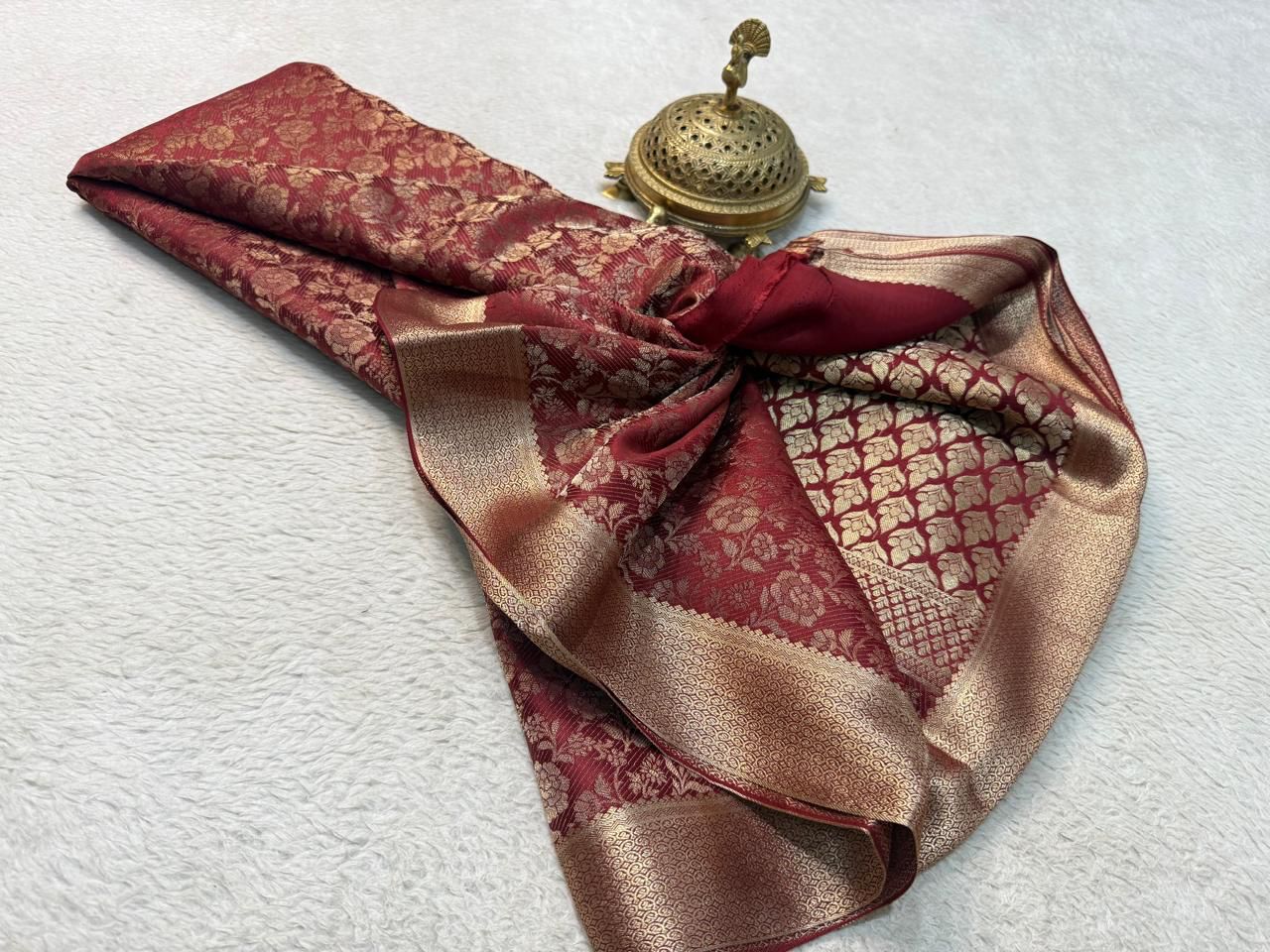 Grand Bridal Brocade Saree with Heavy Pallu – Wedding Day Majesty