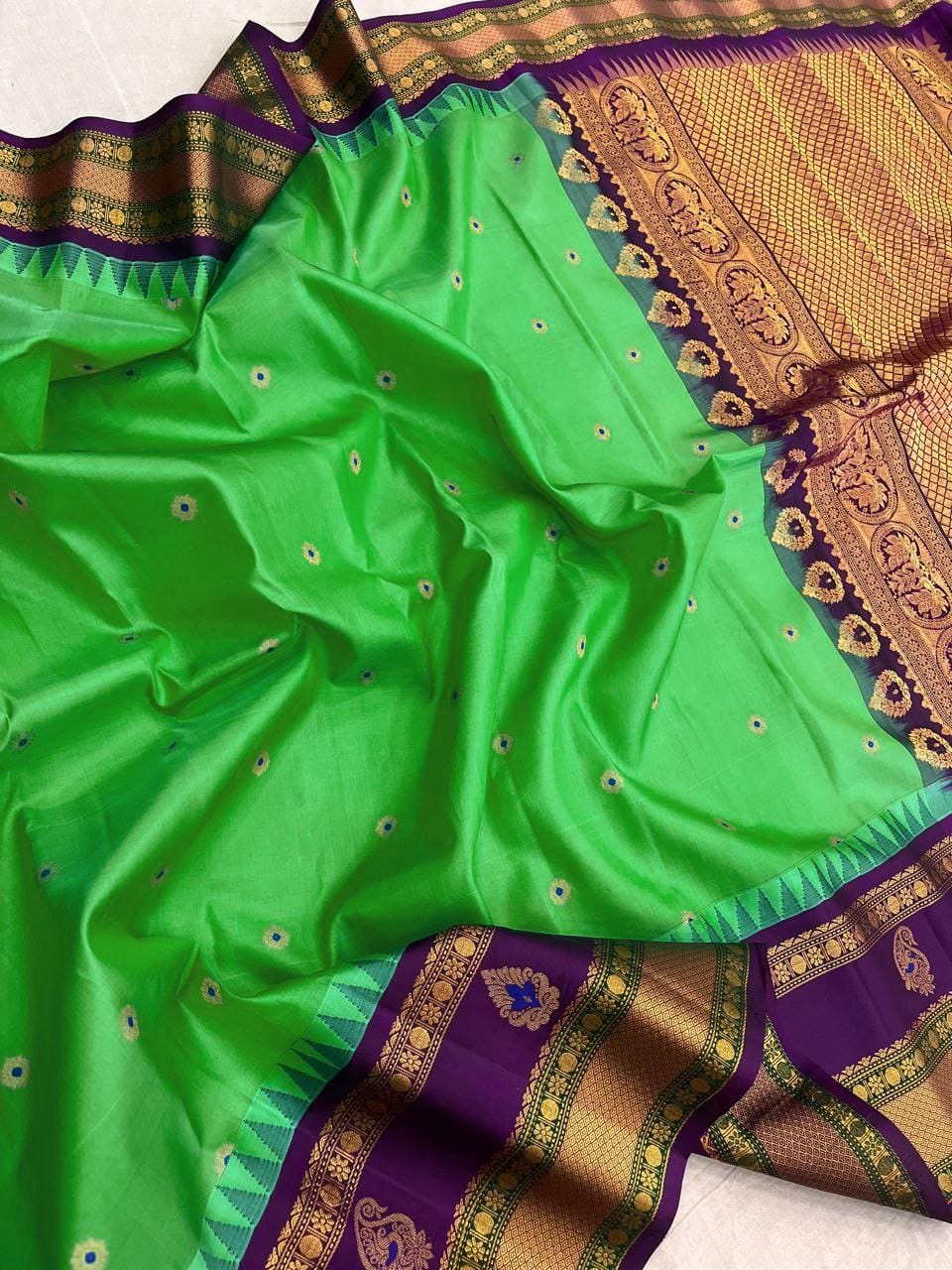 Handloom Green Pure Pattu Gadwal Saree with Rich Zari Border