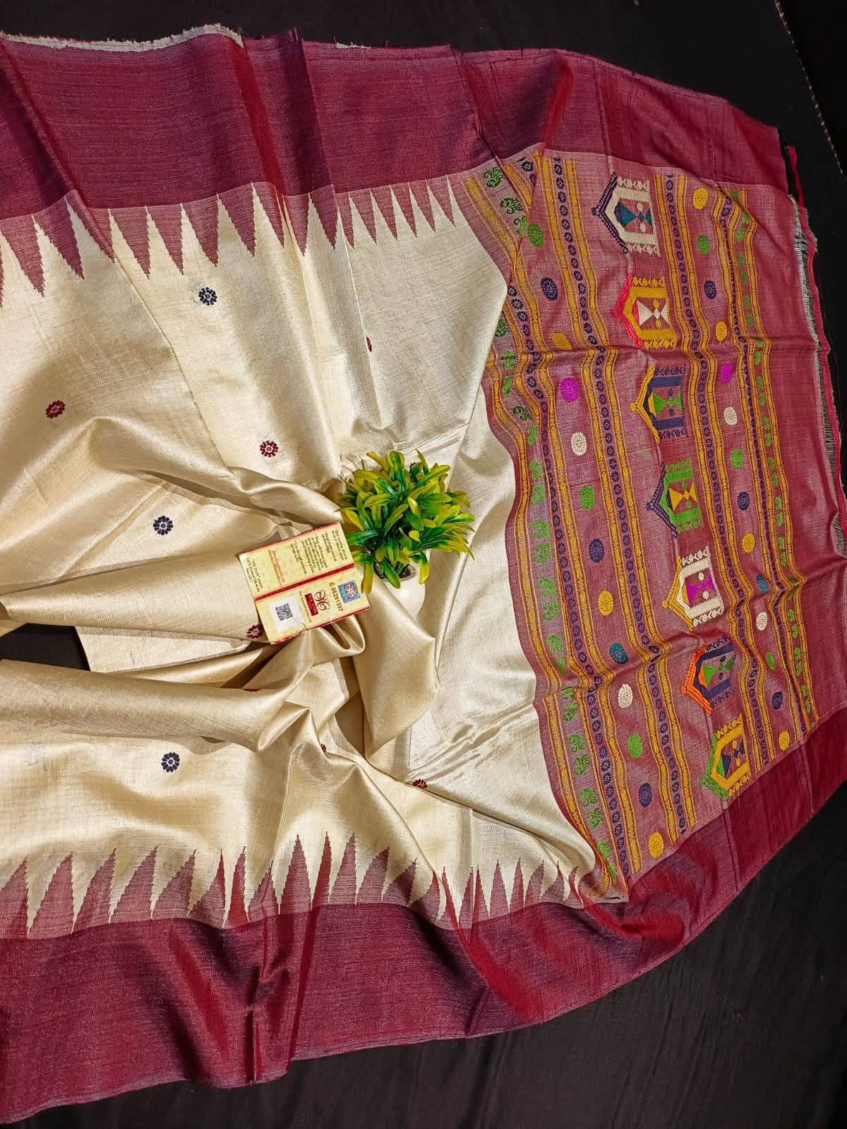 Authentic Handloom Pure Tussar Silk Dolabedi Pallu Saree