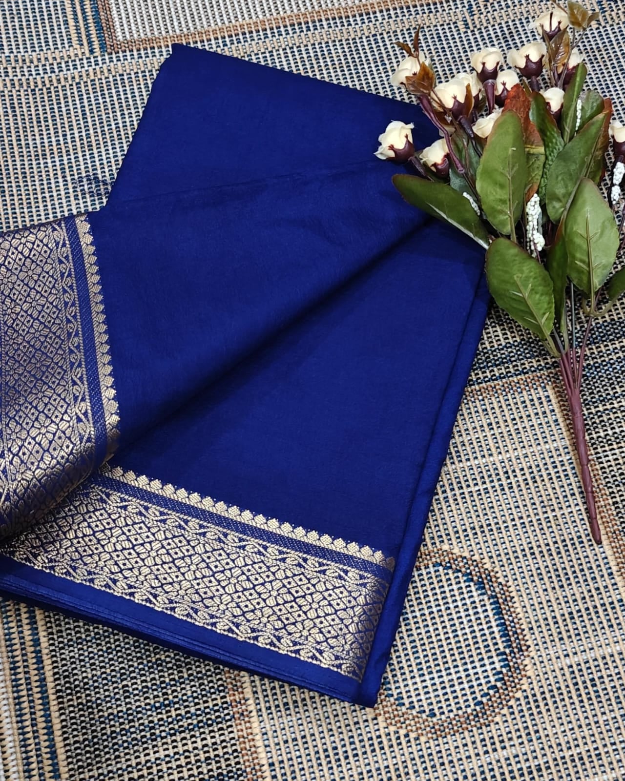 Blue Traditional Magenta Saree with Golden Border
